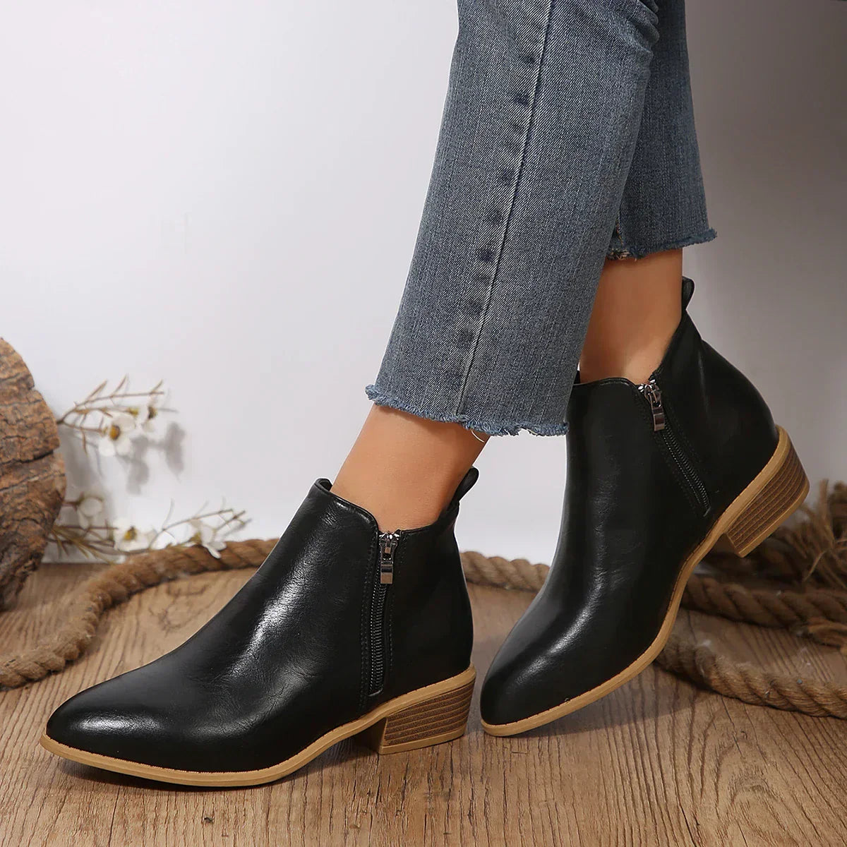 Women's Orthopedic Ankle Boots with Side Zipper - Black | Autumn