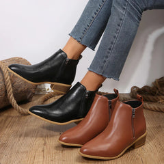 Women's Orthopedic Ankle Boots with Side Zipper - Black | Autumn