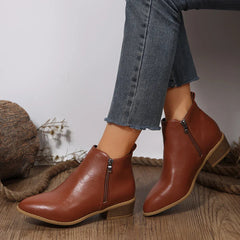 Women's Orthopedic Ankle Boots with Side Zipper - Black | Autumn