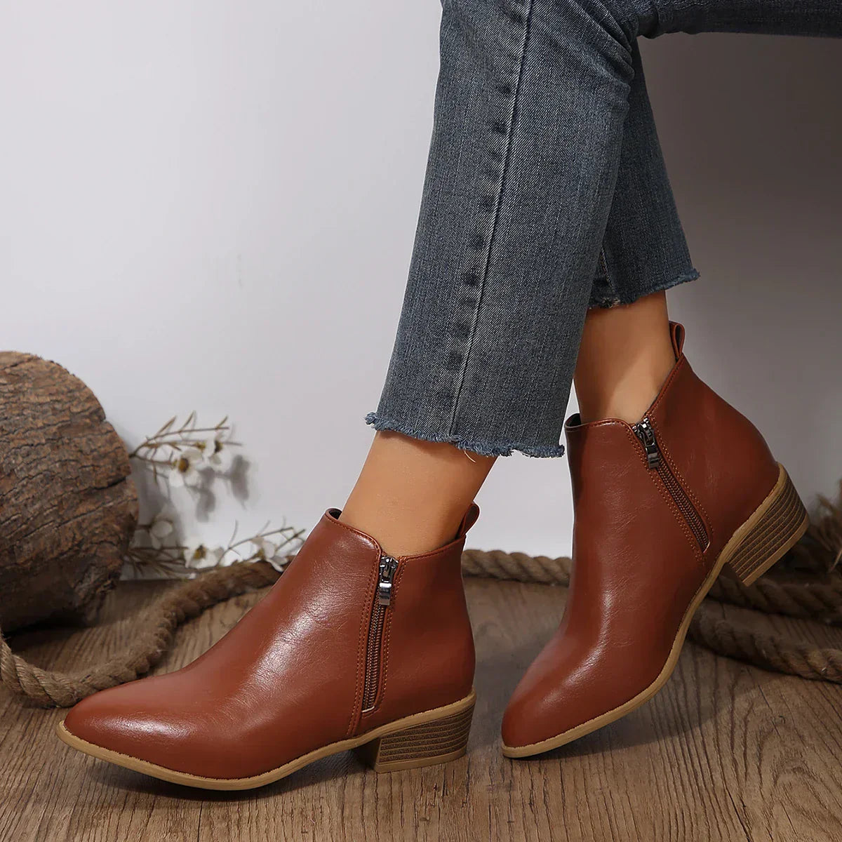 Women's Orthopedic Ankle Boots with Side Zipper - Black | Autumn