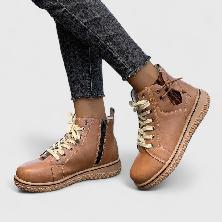 Women's Orthopedic Boots - Bohemian Knit Lace-Up | Autumn - Light Brown
