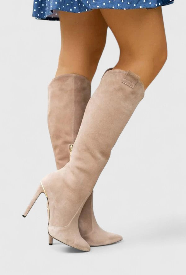 Women's Orthopedic Boots with Side Zipper - Pointed Toe | Autumn - Beige Suede
