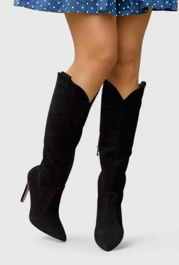 Women's Orthopedic Boots with Side Zipper - Pointed Toe | Autumn - Black Suede