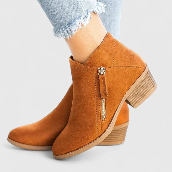 Women's Orthopedic Boots with Side Zipper - Supportive Comfort - Orange