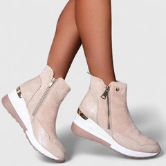 Women's Orthopedic Boots with Zipper - Comfortable Wedge Sole | Autumn - Beige