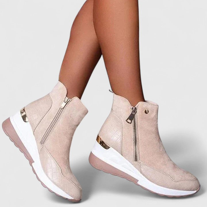 Women's Orthopedic Boots with Zipper - Comfortable Wedge Sole | Autumn - Beige