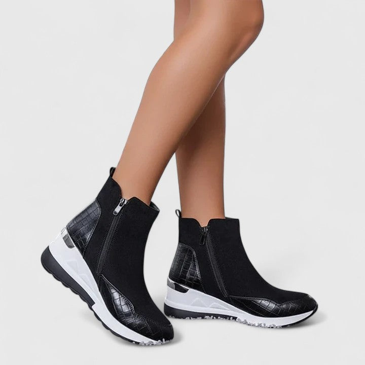 Women's Orthopedic Boots with Zipper - Comfortable Wedge Sole | Autumn - Black