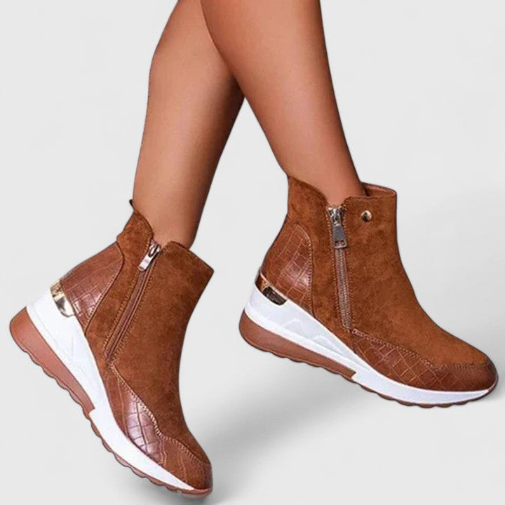 Women's Orthopedic Boots with Zipper - Comfortable Wedge Sole | Autumn - Brown