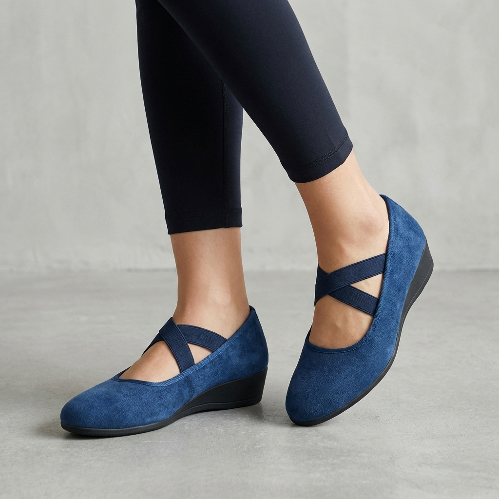 Women's Orthopedic Criss-Cross Strap Wedge Flats - Natalie | Autumn - Blue