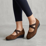 Women's Orthopedic Criss-Cross Strap Wedge Flats - Natalie | Autumn - Brown