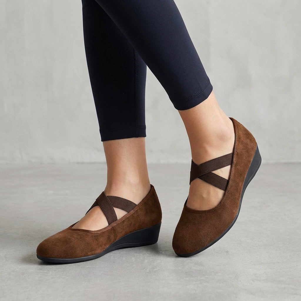 Women's Orthopedic Criss-Cross Strap Wedge Flats - Natalie | Autumn - Brown