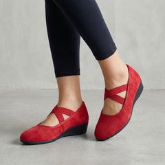 Women's Orthopedic Criss-Cross Strap Wedge Flats - Natalie | Autumn - Red