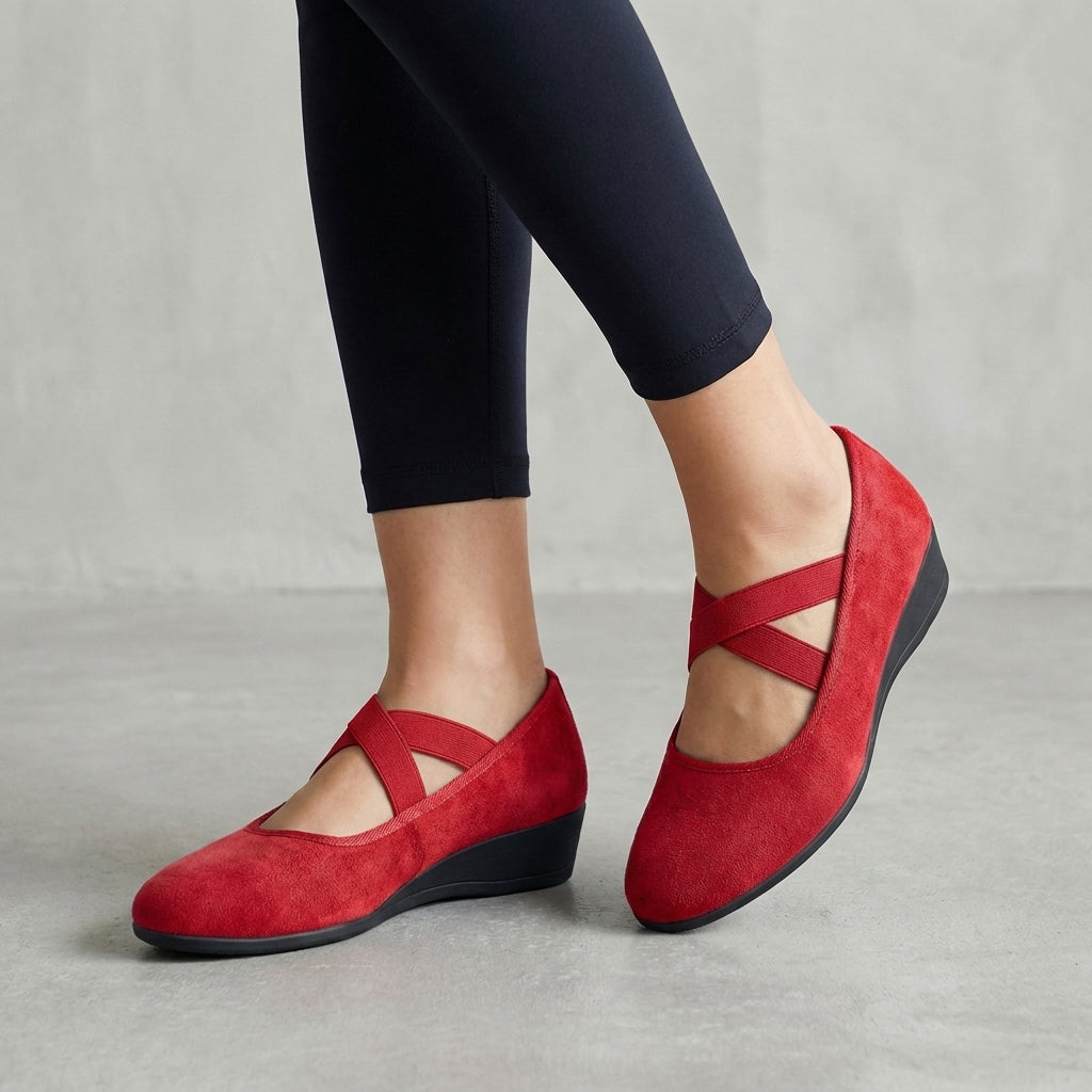 Women's Orthopedic Criss-Cross Strap Wedge Flats - Natalie | Autumn - Red