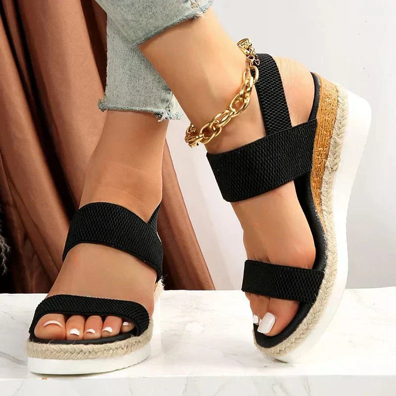 Women's Orthopedic Crossover Platform Sandals - Modern Summer Style - Black