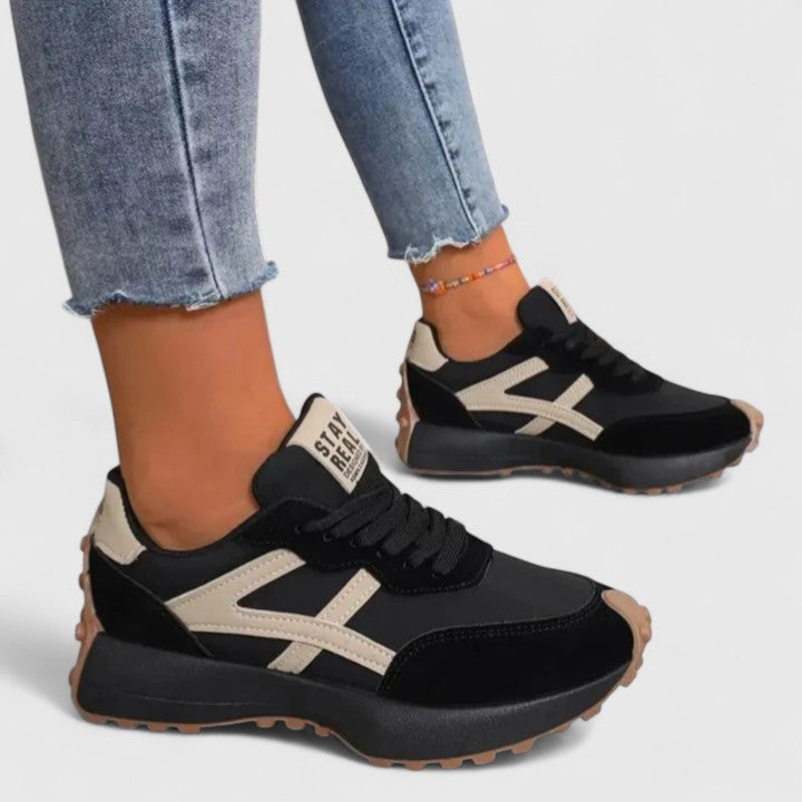 Women's Orthopedic Sneakers - Cushioned Support Casual | Autumn - Black / Beige