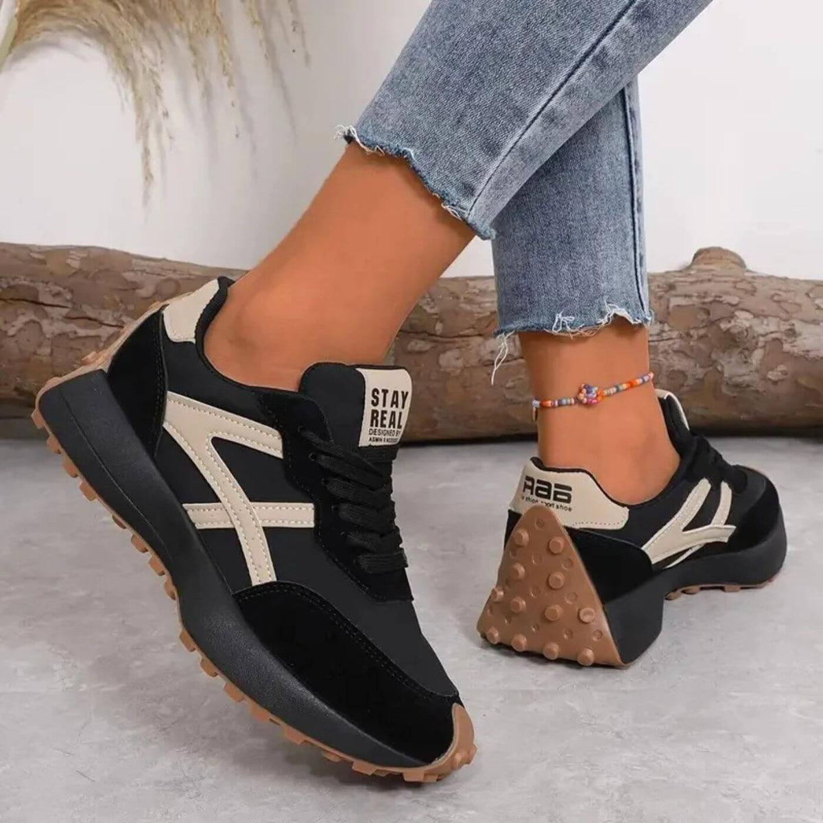 Women's Orthopedic Sneakers - Lightweight Support Shoe | Autumn - Black - Beige