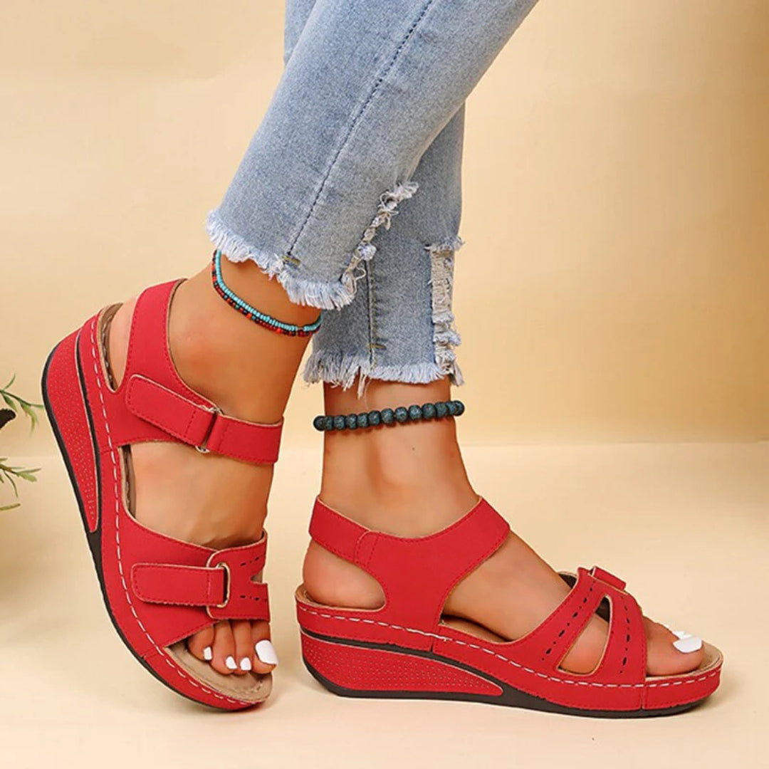 Women's Orthopedic Strappy Platform Sandals - Modern Summer Style - Red