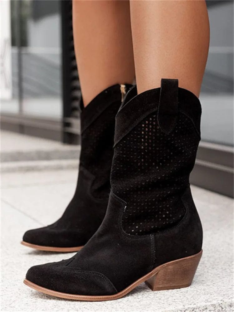 Women's Orthopedic Western Boots - Side Zip Cowboy Style | Autumn - Black