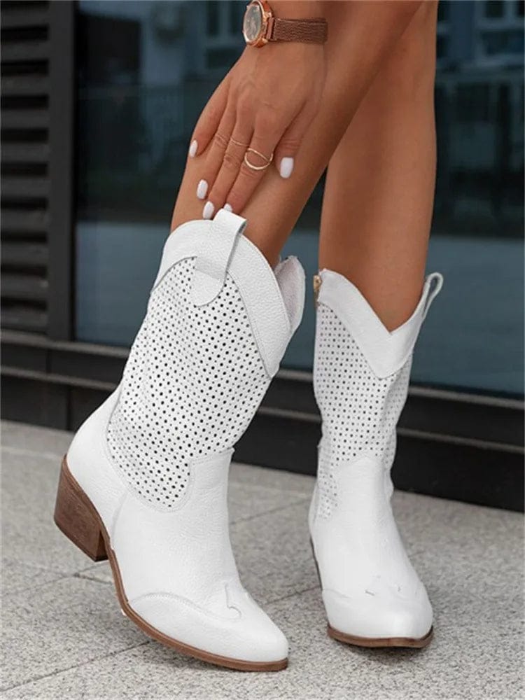 Women's Orthopedic Western Boots - Side Zip Cowboy Style | Autumn - White