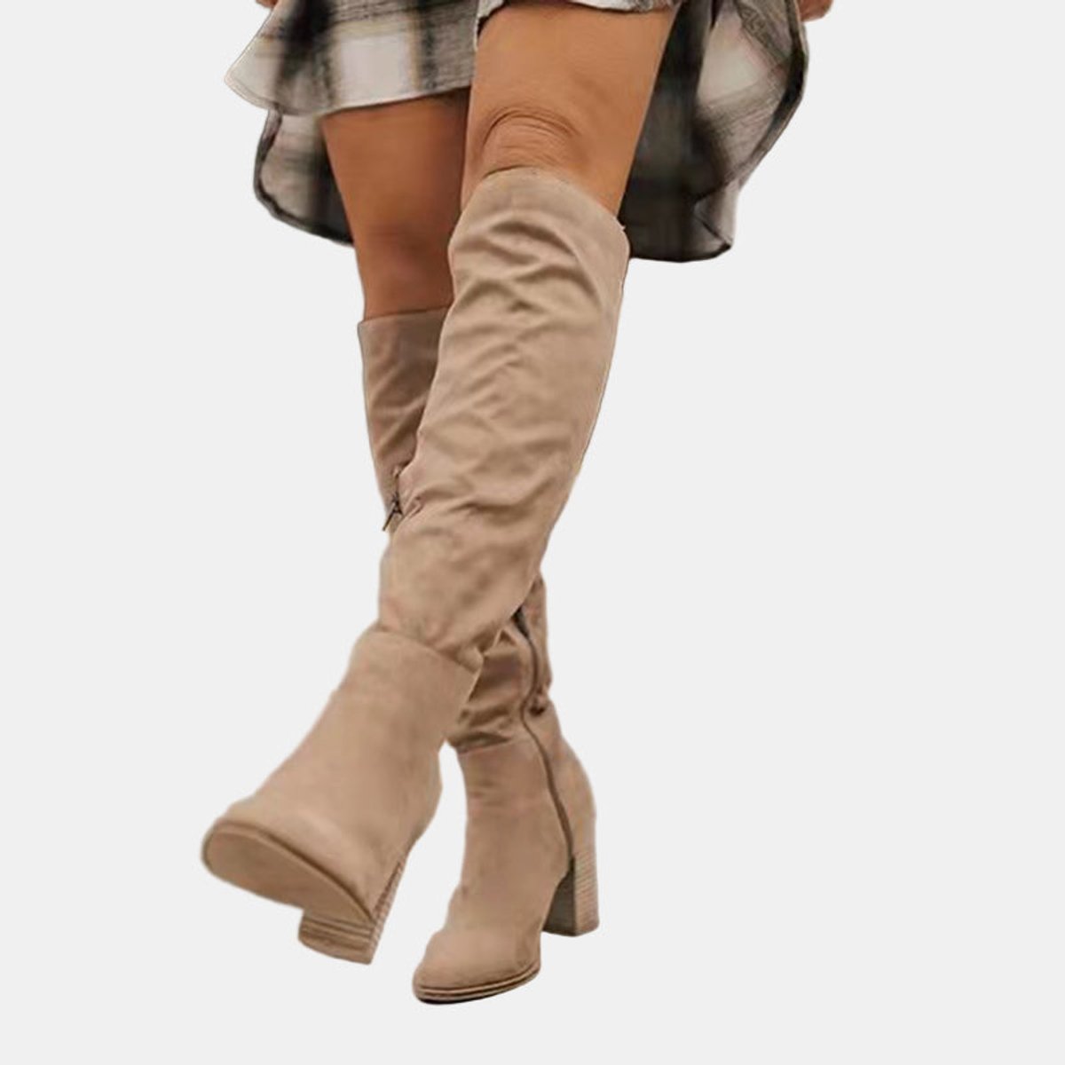 Women's Over-the-Knee Block-Heel Stretch Boots | Autumn - Beige