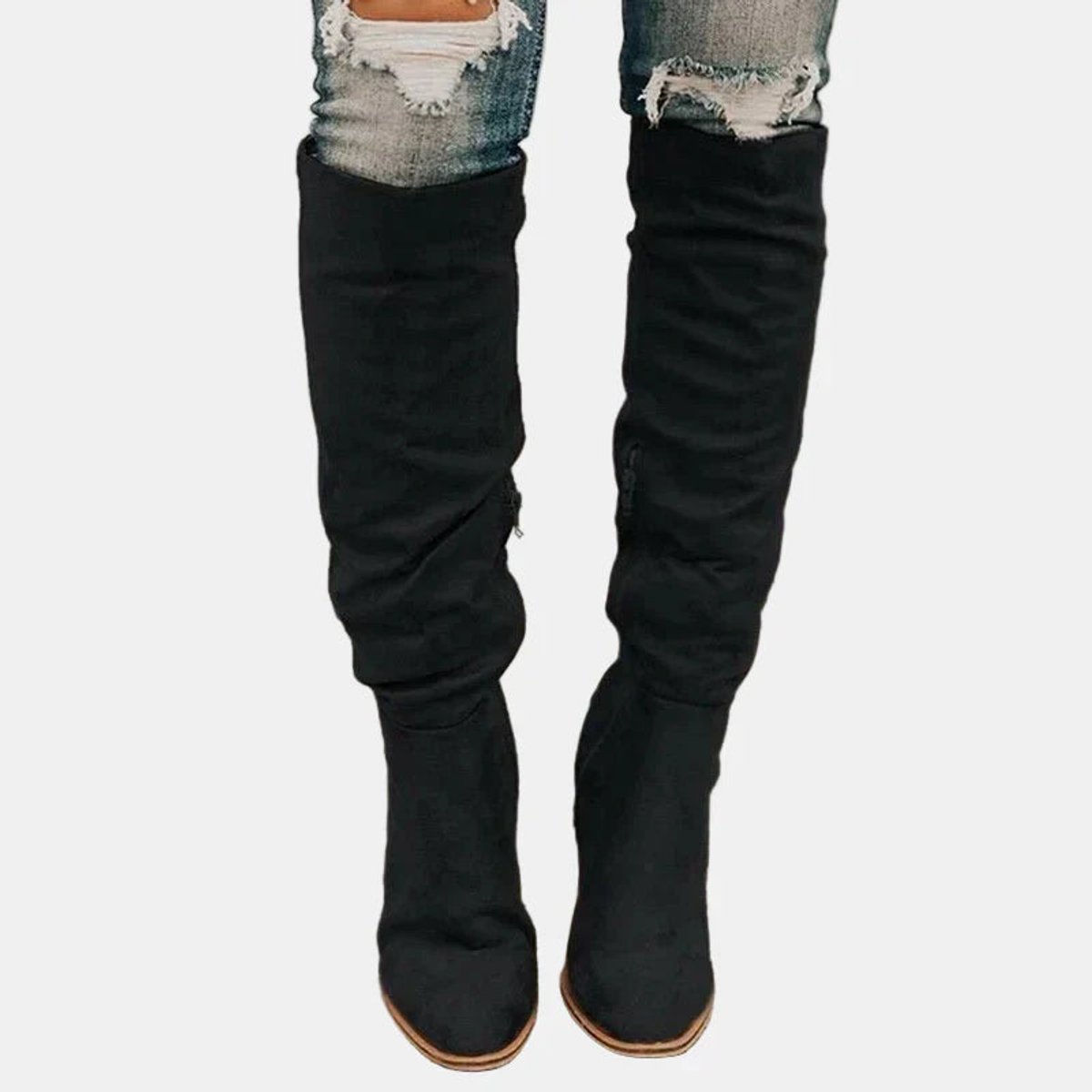 Women's Over-the-Knee Block-Heel Stretch Boots | Autumn - Black