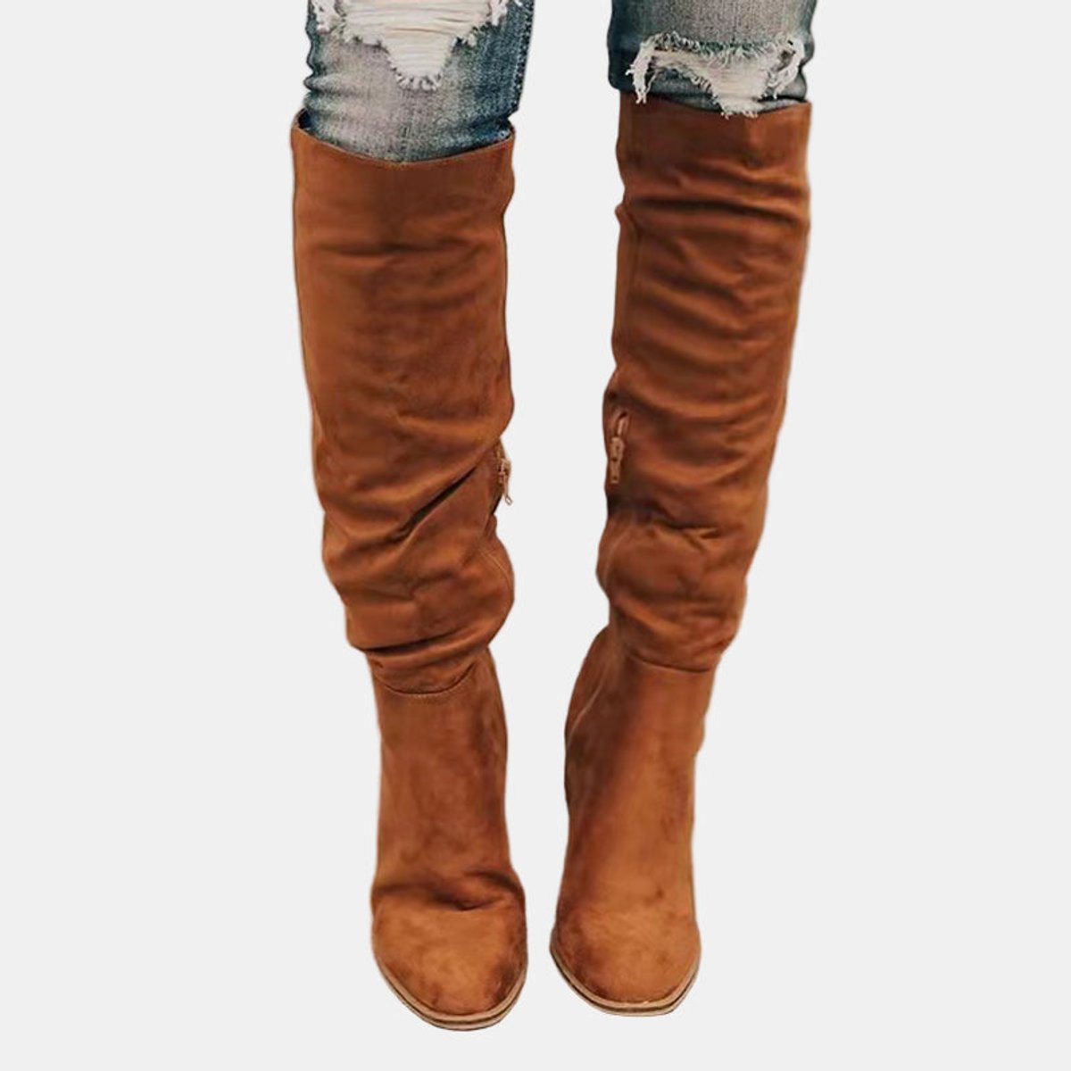 Women's Over-the-Knee Block-Heel Stretch Boots | Autumn - Brown