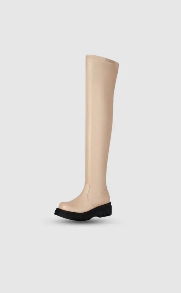 Women's Over-the-Knee Boot - Chic Black & Beige | Fall - Beige
