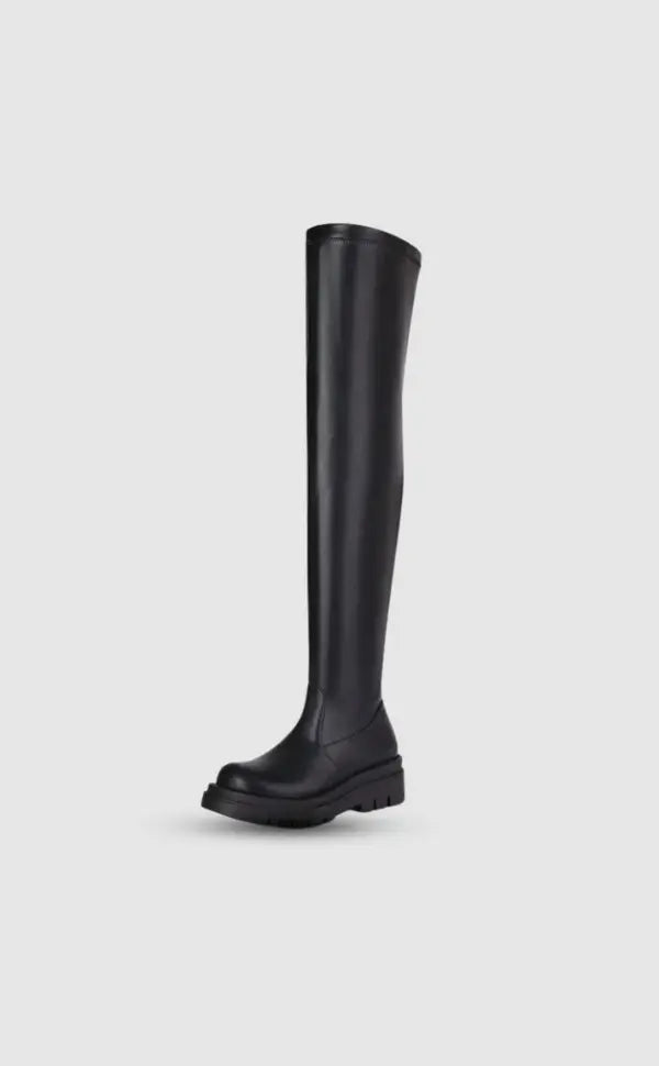 Women's Over-the-Knee Boot - Chic Black & Beige | Fall - Black