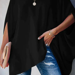 Women's Oversized Batwing-Sleeve V-Neck Tunic Top | Spring - Black