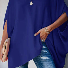 Women's Oversized Batwing-Sleeve V-Neck Tunic Top | Spring - Blue