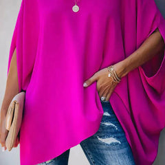 Women's Oversized Batwing-Sleeve V-Neck Tunic Top | Spring - Pink