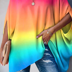 Women's Oversized Batwing-Sleeve V-Neck Tunic Top | Spring - Rainbow