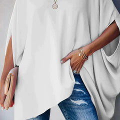 Women's Oversized Batwing-Sleeve V-Neck Tunic Top | Spring - White