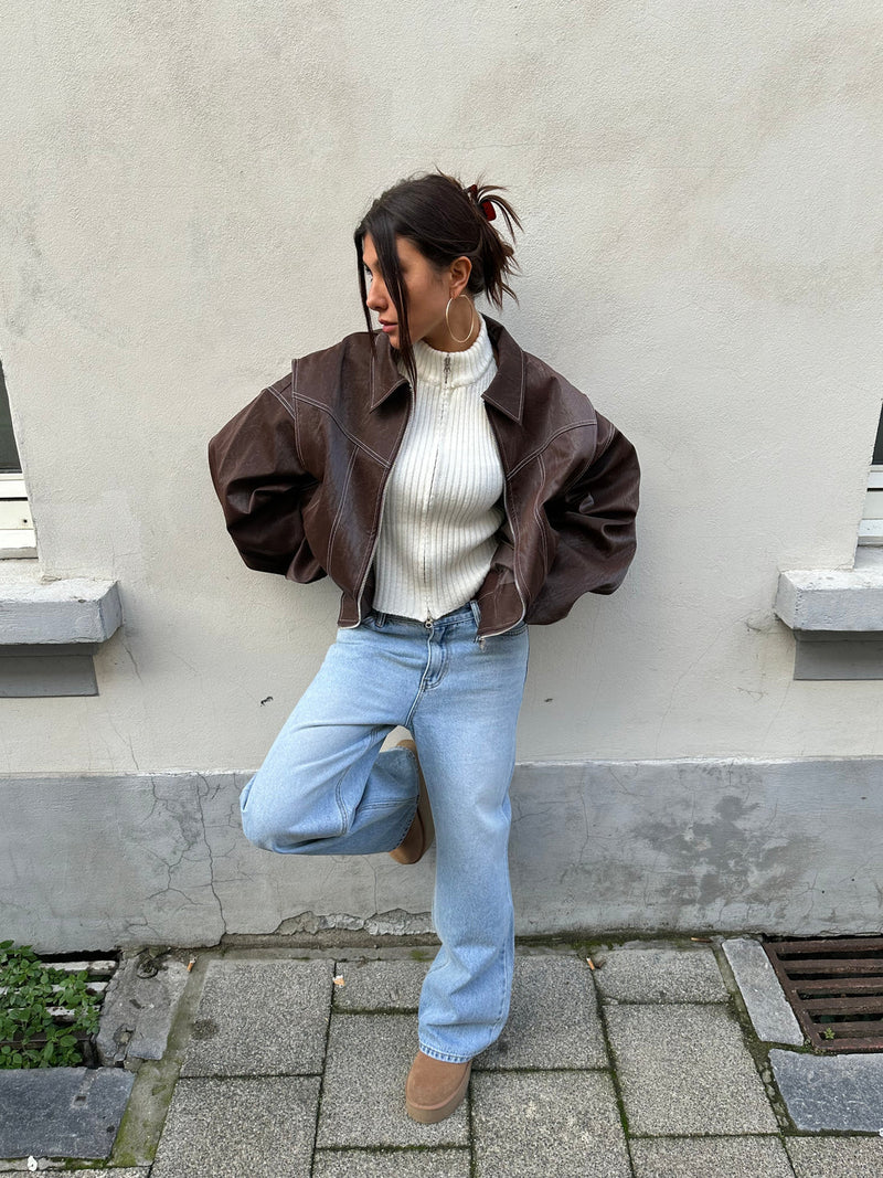 Women's Oversized Bomber Jacket - Relaxed Fit | Autumn - Brown