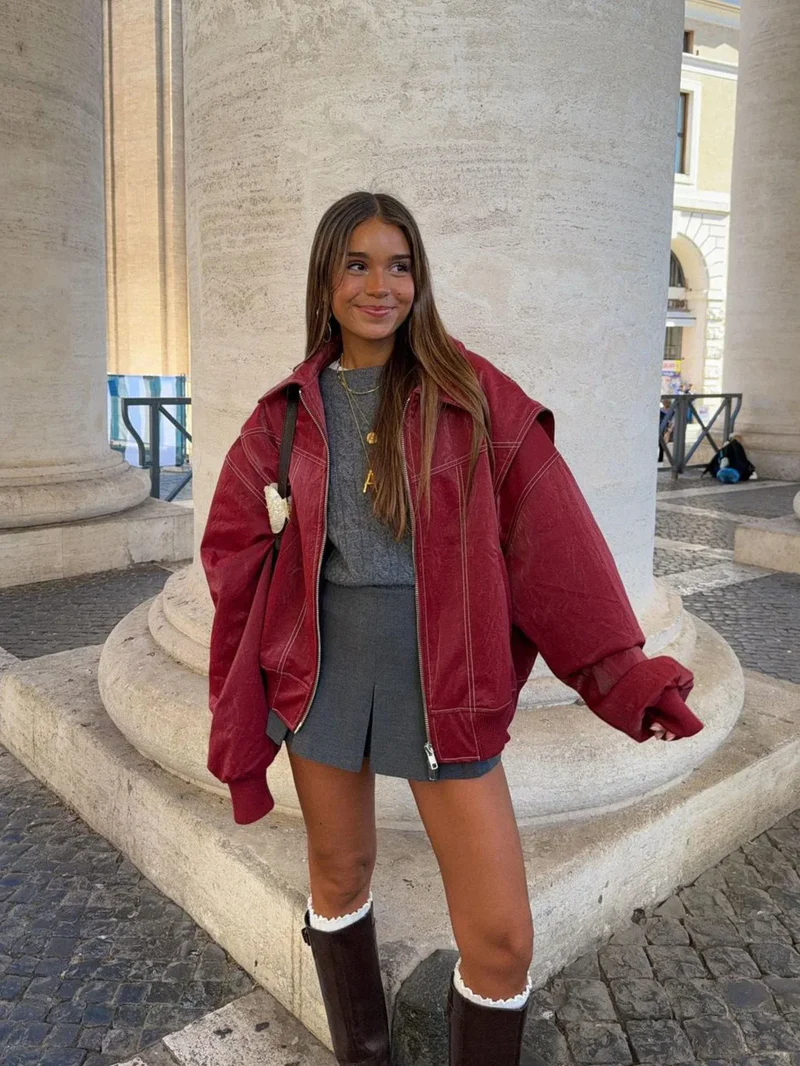 Women's Oversized Bomber Jacket - Relaxed Fit | Fall