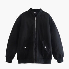 Women's Oversized Bomber Jacket | Zip | Relaxed | Autumn - Black