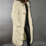 Women's Oversized Cable-Knit Hooded Coat - Cosy Elegance | Winter - Beige