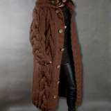 Women's Oversized Cable-Knit Hooded Coat - Cosy Elegance | Winter - Brown