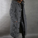 Women's Oversized Cable-Knit Hooded Coat - Cosy Elegance | Winter - Dark Grey