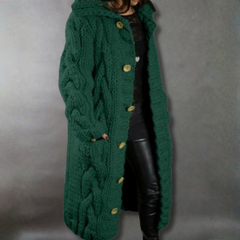 Women's Oversized Cable-Knit Hooded Coat - Cosy Elegance | Winter - Green
