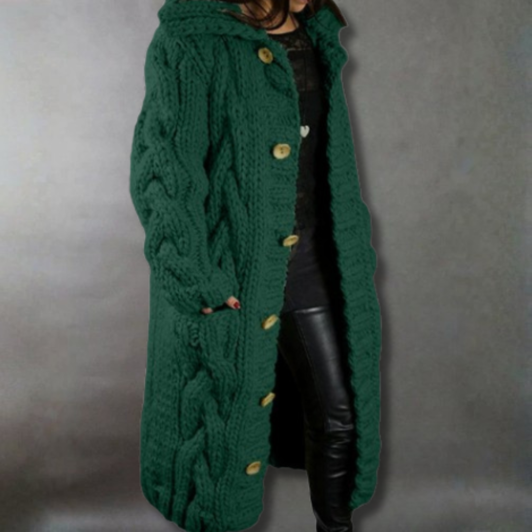 Women's Oversized Cable-Knit Hooded Coat - Cosy Elegance | Winter - Green