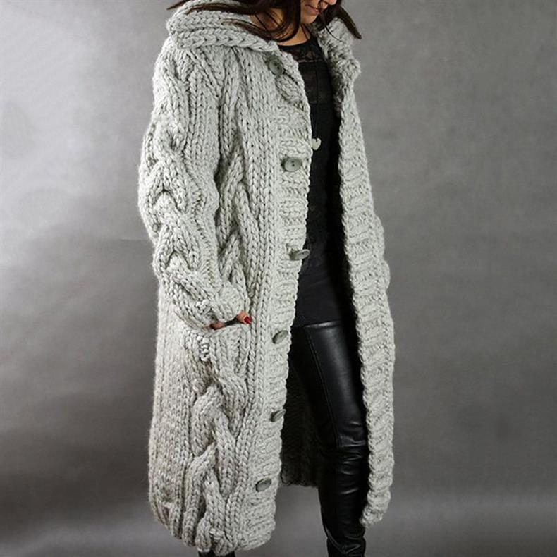 Women's Oversized Cable-Knit Hooded Coat - Cosy Elegance | Winter - Grey