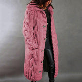 Women's Oversized Cable-Knit Hooded Coat - Cosy Elegance | Winter - Pink