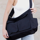 Women's Oversized Canvas Tote Bag - Structured Crossbody | Spring - Black