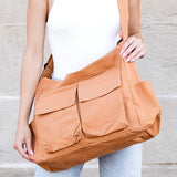 Women's Oversized Canvas Tote Bag - Structured Crossbody | Spring - Camel