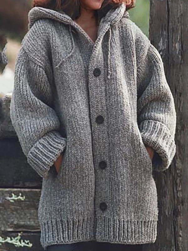 Women's Oversized Cardigan | Hooded | Button Front | Winter - Gray