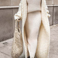 Women's Oversized Chunky Knit Longline Cardigan - Open Front | Autumn - Beige