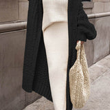 Women's Oversized Chunky Knit Longline Cardigan - Open Front | Autumn - Black