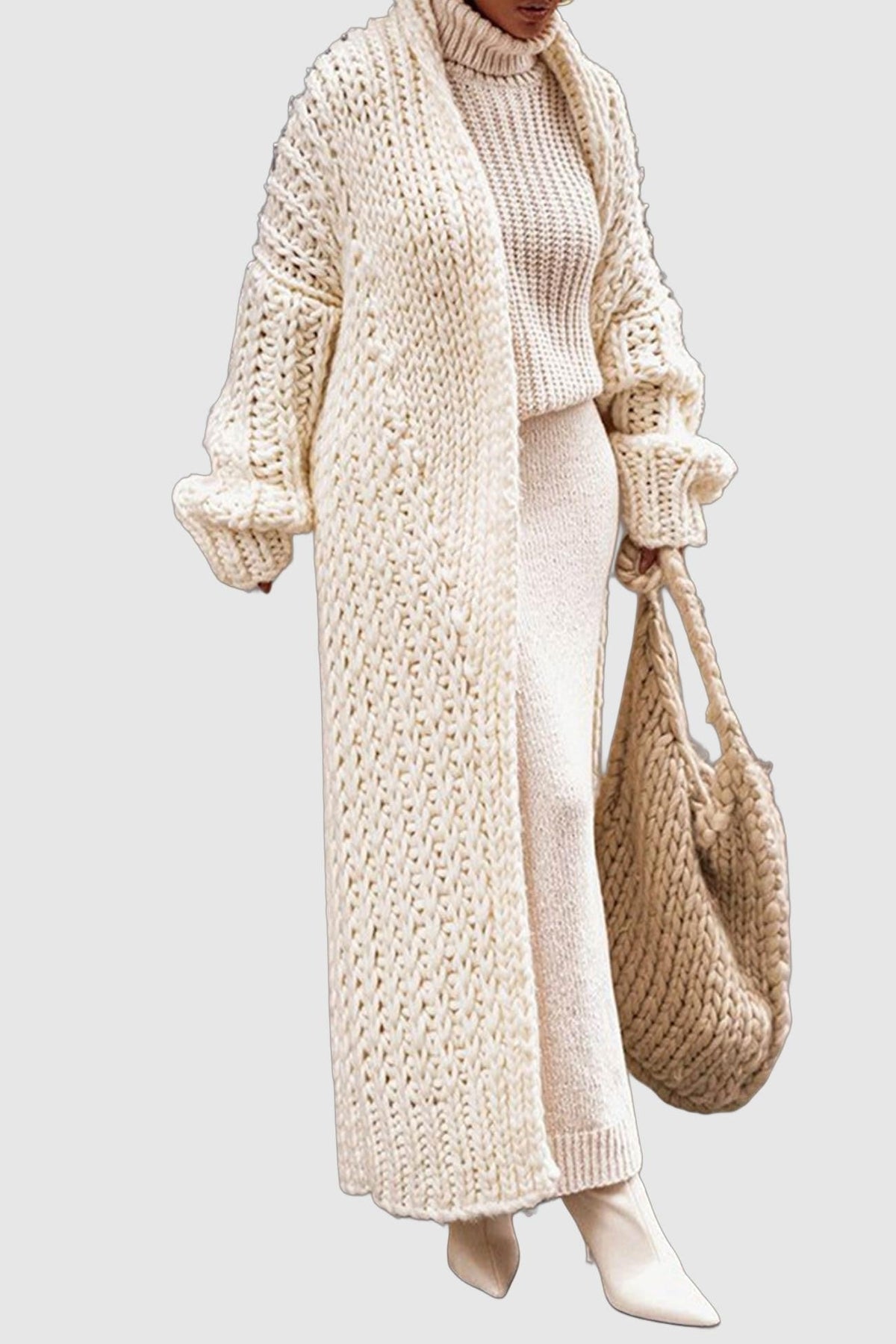 Women's Oversized Chunky Knit Longline Cardigan - Open Front | Autumn