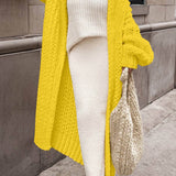 Women's Oversized Chunky Knit Longline Cardigan - Open Front | Autumn - Yellow